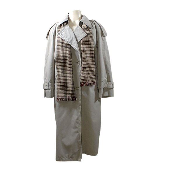 London Towne Beige Trench Coat Jacket Size 6 Vintage Plaid Liner Belt Scarf - Picture 10 of 11